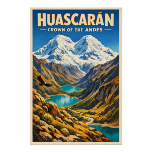 Póster Monte Huascarán, Perú, en un clásico retro