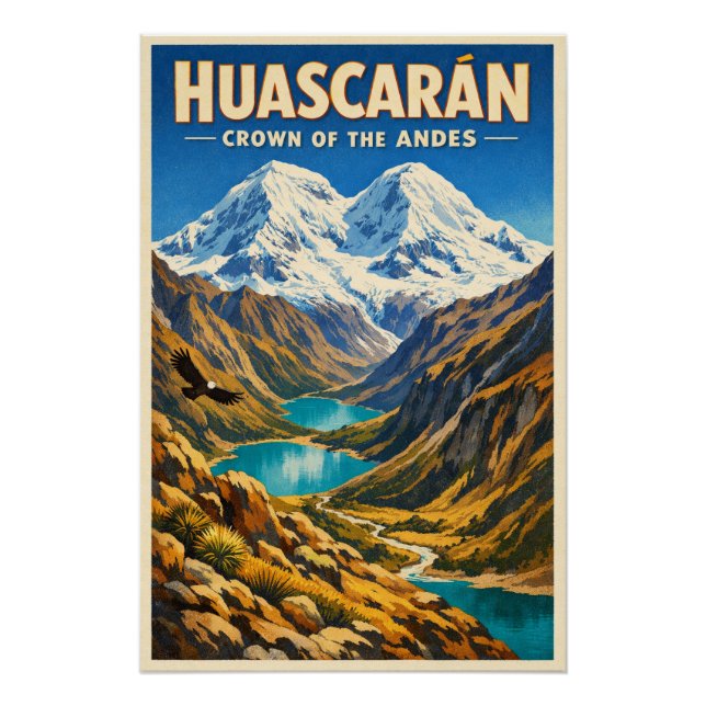 Póster Monte Huascarán, Perú, en un clásico retro (Anverso)