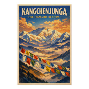 Póster Monte Kangchenjunga, India, en un clásico retro