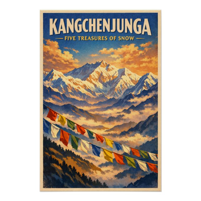 Póster Monte Kangchenjunga, India, en un clásico retro (Anverso)