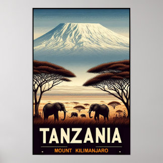 Póster Monte Kilimanjaro Safari – Viajes Vintage Tanzania