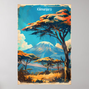 Póster Monte Kilimanjaro Tanzania Viajes de época