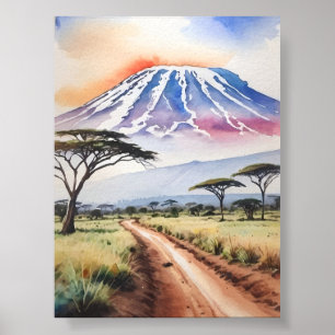 Póster Monte Kilimanjaro Tanzania Watercolor Art