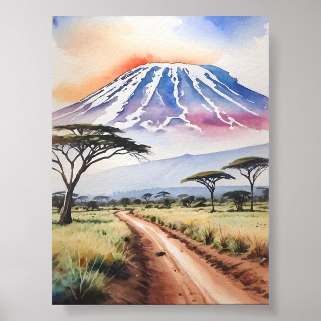 Póster Monte Kilimanjaro Tanzania Watercolor Art (Frente)