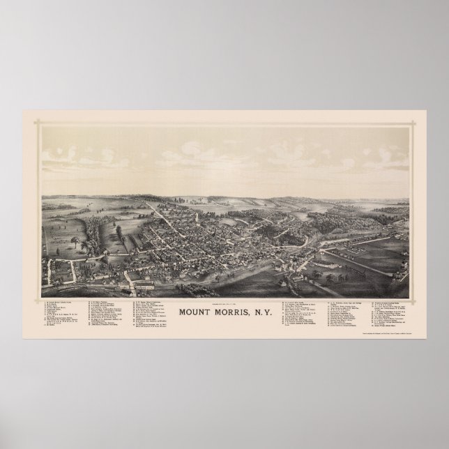 Póster Monte Morris, Mapa Panorámico NY - 1893 (Frente)