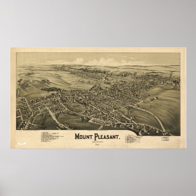 Póster Monte Pleasant Pennsylvania 1900 Antique Panorama (Frente)