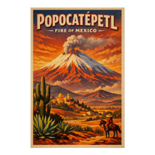 Póster Monte Popocatépetl, México, en un clásico retro