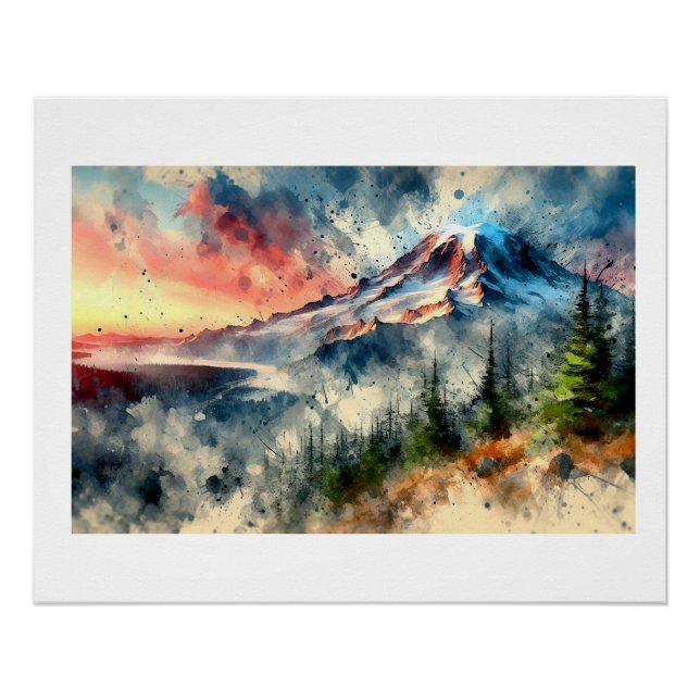 Póster Monte Rainier al amanecer,  (Anverso)