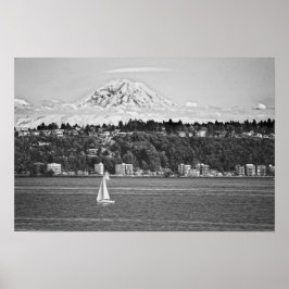Póster Monte Rainier desde Puget Sound, Seattle Washingto