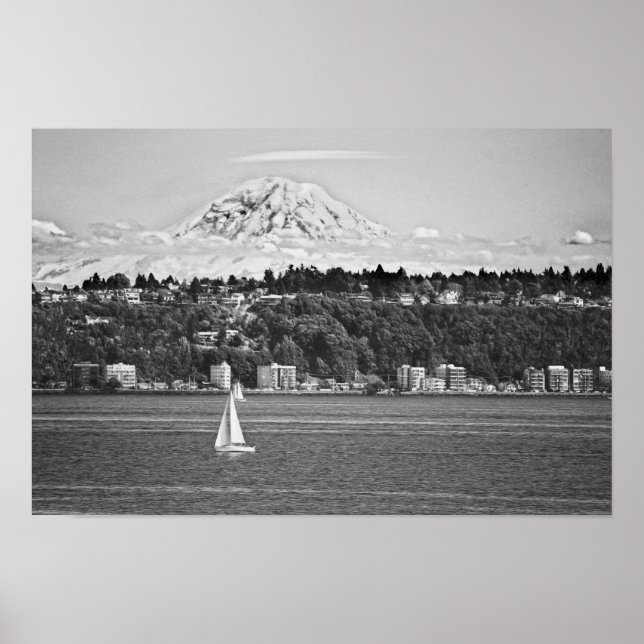Póster Monte Rainier desde Puget Sound, Seattle Washingto (Frente)