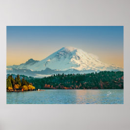 Póster Monte Rainier sobre el Bella Artes Sunset de Lake 