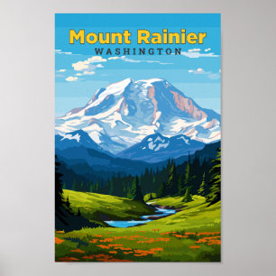 Póster Monte Rainier Washington Viaje a la Viaje
