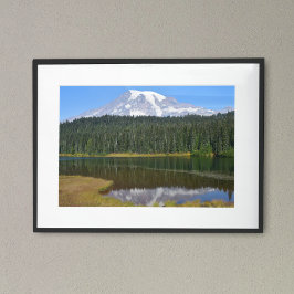 Póster Monte Rainier y lago Reflection