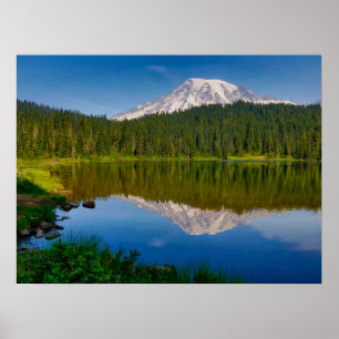 Póster Monte Rainier y lago Reflection