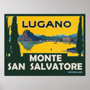 Póster Monte San Salvatore, vista desde el lago de Lugano
