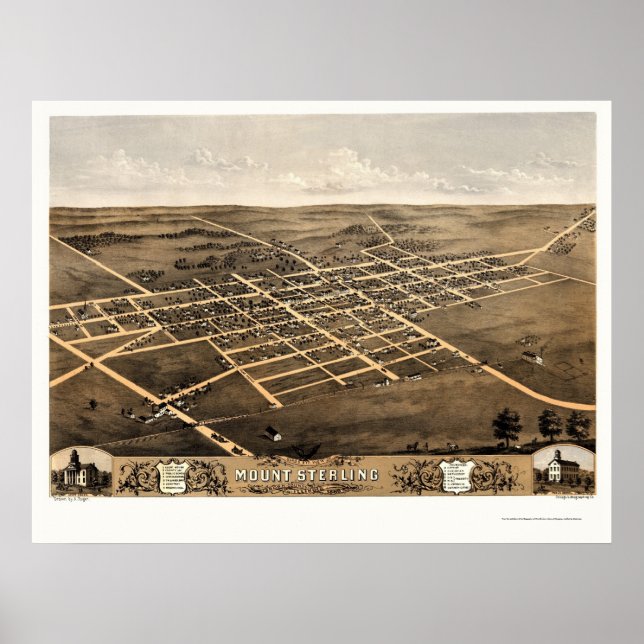 Póster Monte Sterling, mapa panorámico IL - 1869 (Frente)