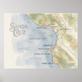 Póster Monterey Bay California Regional Map 