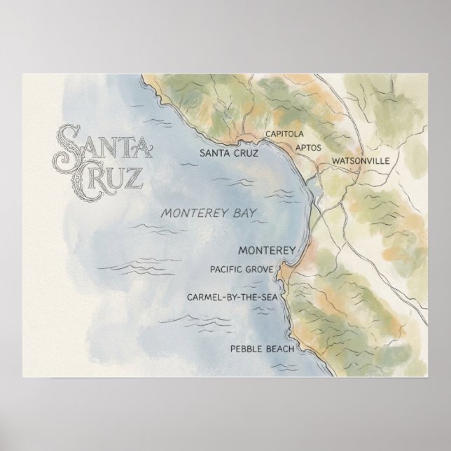 Póster Monterey Bay California Regional Map  (Frente)
