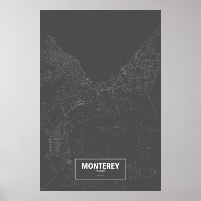 Póster Monterey, California (blanco sobre negro) (Frente)