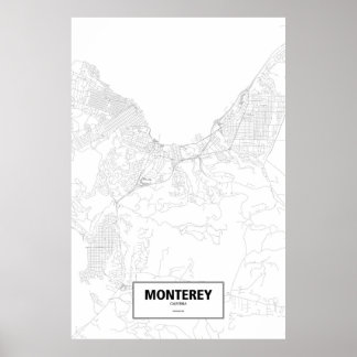 Póster Monterey, California (negro sobre blanco)
