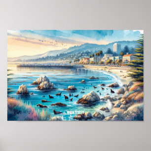 Póster Monterey California USA Travel Places acuarela