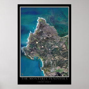 Póster Monterey Peninsula of California Satellite Map