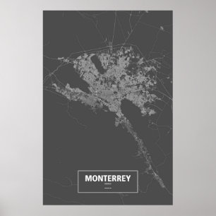 Póster Monterrey, México (blanco sobre negro)