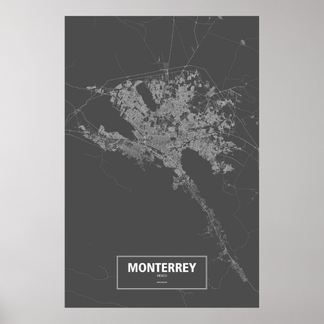 Póster Monterrey, México (blanco sobre negro) (Frente)