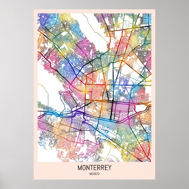 Póster Monterrey Mexico City Map (Frente)
