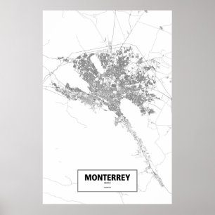 Póster Monterrey, México (negro sobre blanco)