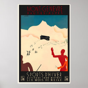 Póster Montgenèvre Hautes-Alpes Francia Esquí Viajes Anti