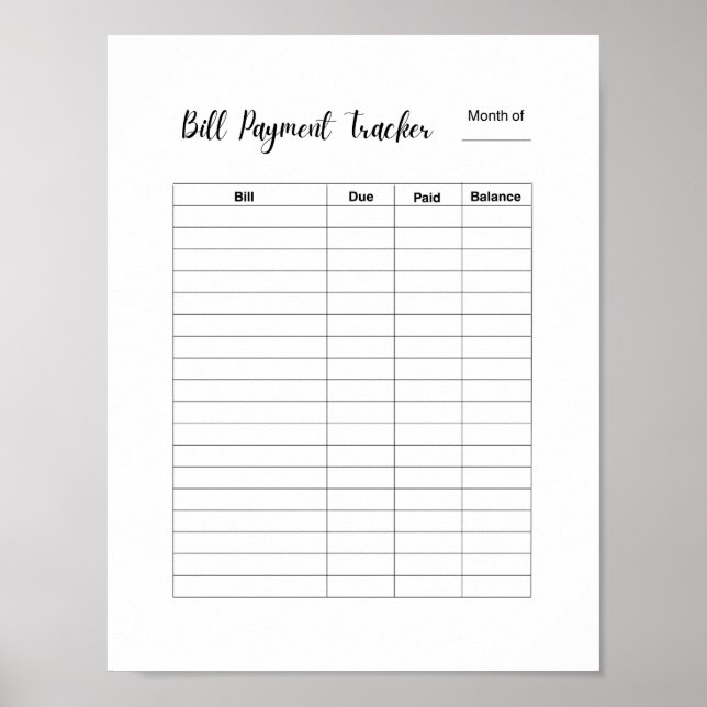 Póster Monthly Bill Payment Tracker Log (Frente)
