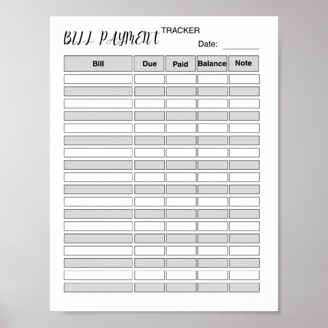 Póster Monthly Bill Payment Tracker Log (Frente)