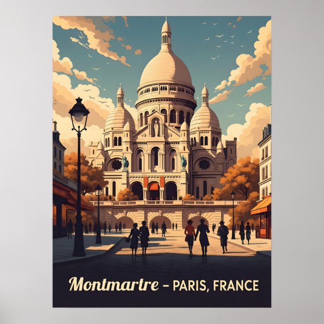 Póster Montmartre Paris with scare Coeur basilica (Frente)