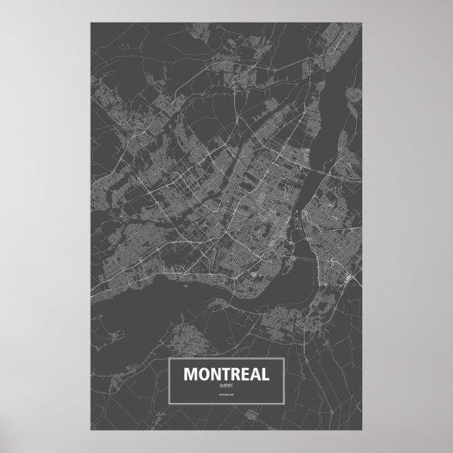 Póster Montreal, Quebec (blanco sobre negro) (Frente)