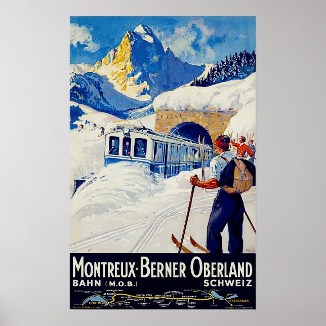 Póster Montreux, Berner Oberland railway, Switzerland (Frente)