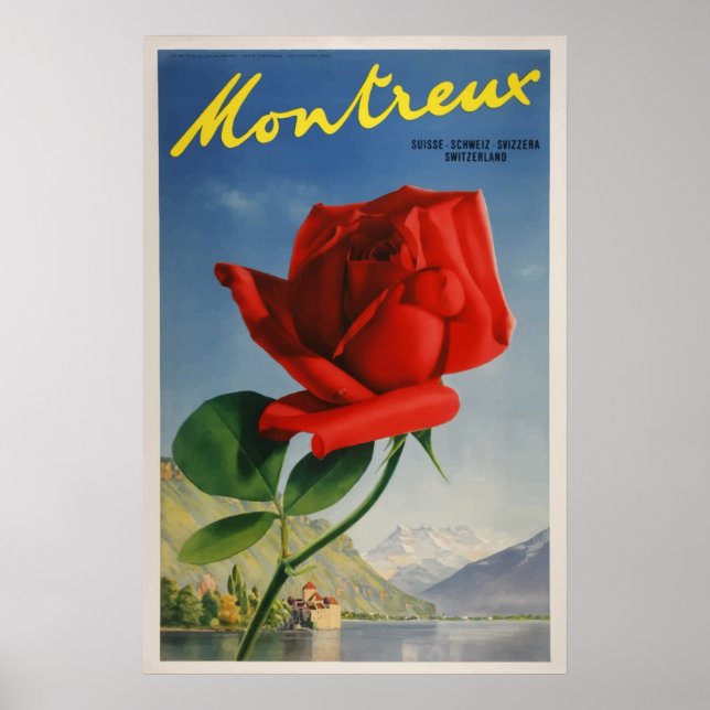Póster Montreux, Poster de Viajes de Viaje de Suiza (Frente)