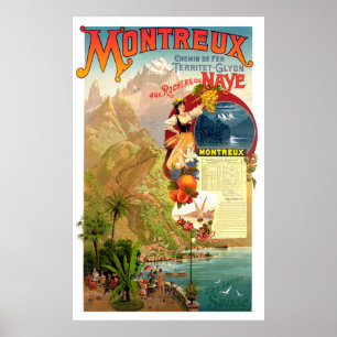 Póster Montreux, Suiza, Viajes Antiguos
