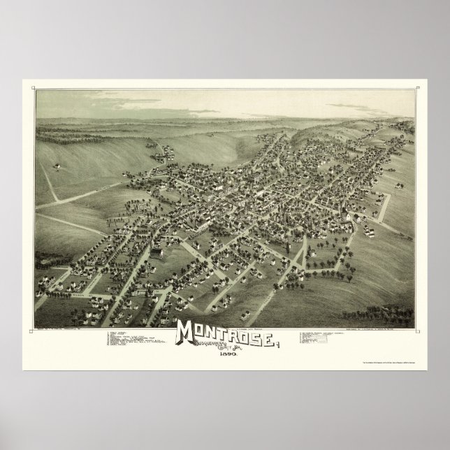 Póster Montrose, Mapa Panorámico PA - 1890 (Frente)