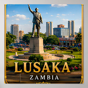 Póster Monumento a la Libertad de Lusaka y Corazón de Zam