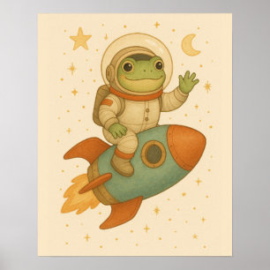 Póster Monumento a los cohetes de rana astronauta