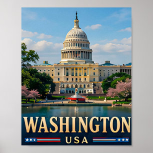 Póster Monumento a Washington e íconos americanos