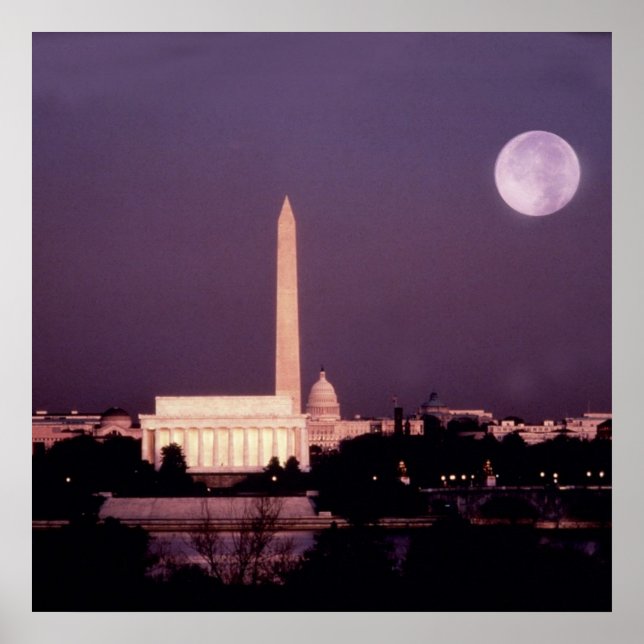 Póster Monumento a Washington, el Capitolio y Jefferson (Frente)