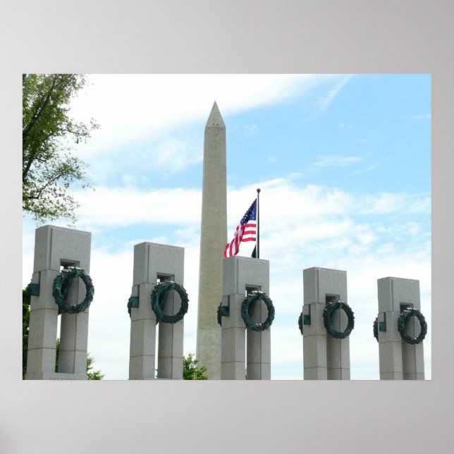 Póster Monumento a Washington y Monumento a la Segunda Gu (Frente)