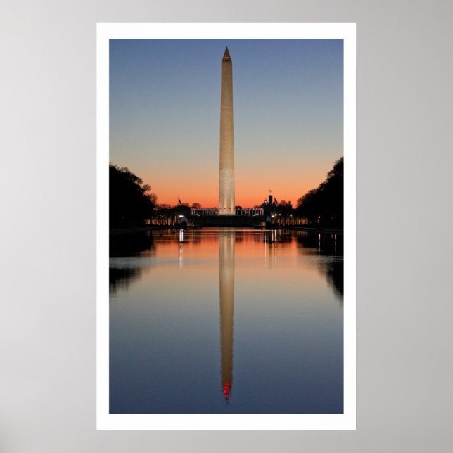 Póster Monumento a Washington y reflexión al atardecer (Frente)
