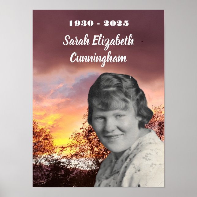 Póster Monumento al atardecer rojo con árboles | Foto del (Frente)