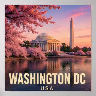 Póster Monumento de los cerezos en flor de Washington DC