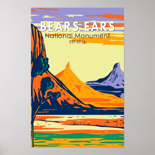 Póster Monumento Nacional Bears Ears Utah Retro (Frente)