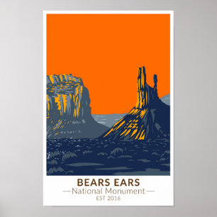 Póster Monumento Nacional Bears Ears Utah Vintage