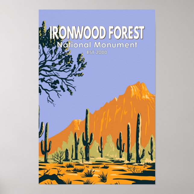 Póster Monumento Nacional Bosque de Ironwood Arizona Vint (Frente)